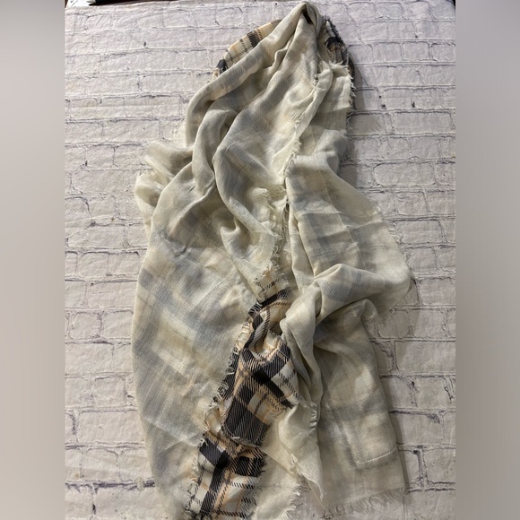 ROSE & ROSE BOHO CHIC CREAM/GREY/BLACK/PINK BLUSH PLAID OBLONG SCARF - Picture 7 of 8